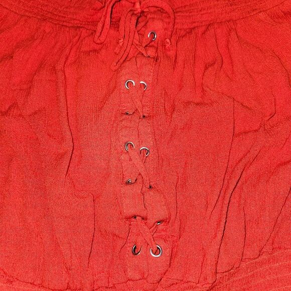 Wishful Park Romantic Red off shoulder crop blouse top M - Picture 3 of 6